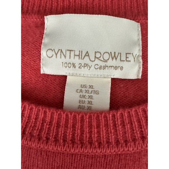 CYNTHIA ROWLEY Melon Pink 2-Ply Cashmere Star Print Crewneck Sweater Sz XL - Picture 5 of 5